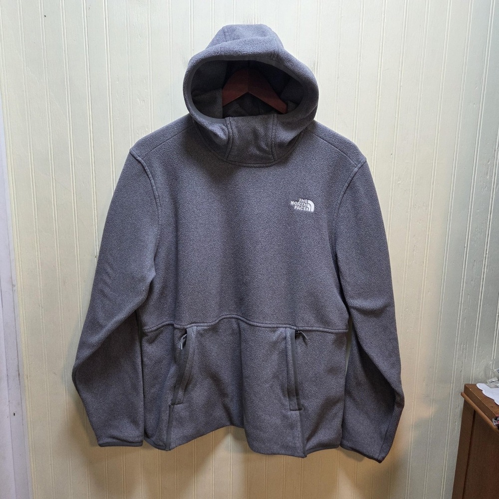 The North Face Hoodie Mens XL Gray Pullover Fleece Sweatshirt Logo‎ Zip Pockets